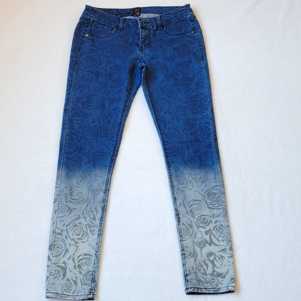 Ombre Skinny Jeans Floral Stretch Size 28 2BeBe